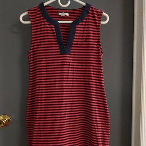 Nautica Striped Shirt Dress Women s Medium Red Blue Sleeveless Stretch Side Slit